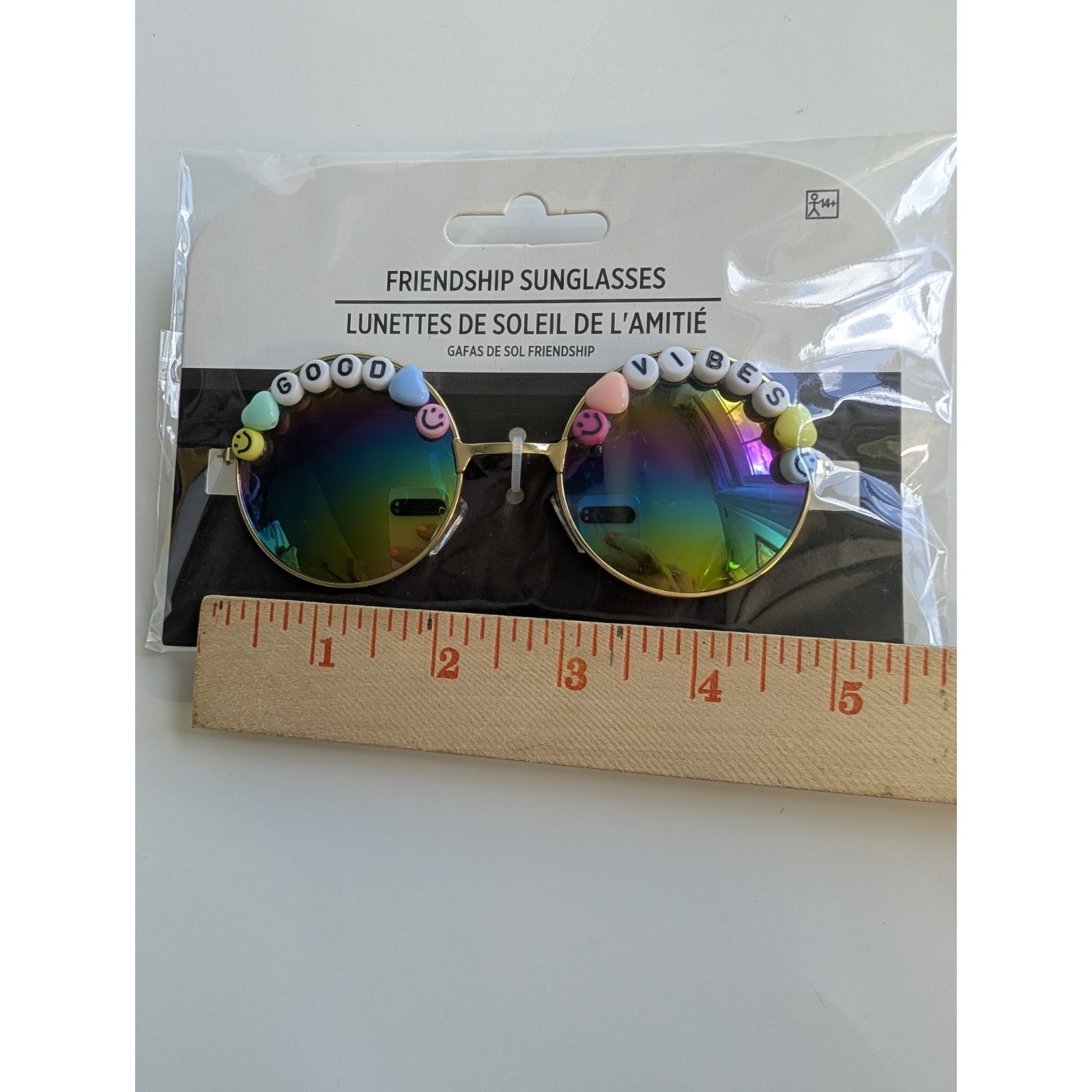 Good Vibes Beaded Rainbow Friendship Sunglasses Round Retro Festival Costume — image 2 of 3